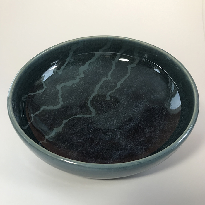 Item 581<br>Blue glazed white stoneware bowl, 2 in tall x 7.25 in wide<br>