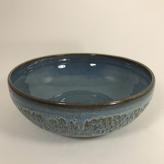 Item 604<br>Blue Glazed Textured Bowl, 2.25 in tall x 7.25 in wide<br><b>$45</b>