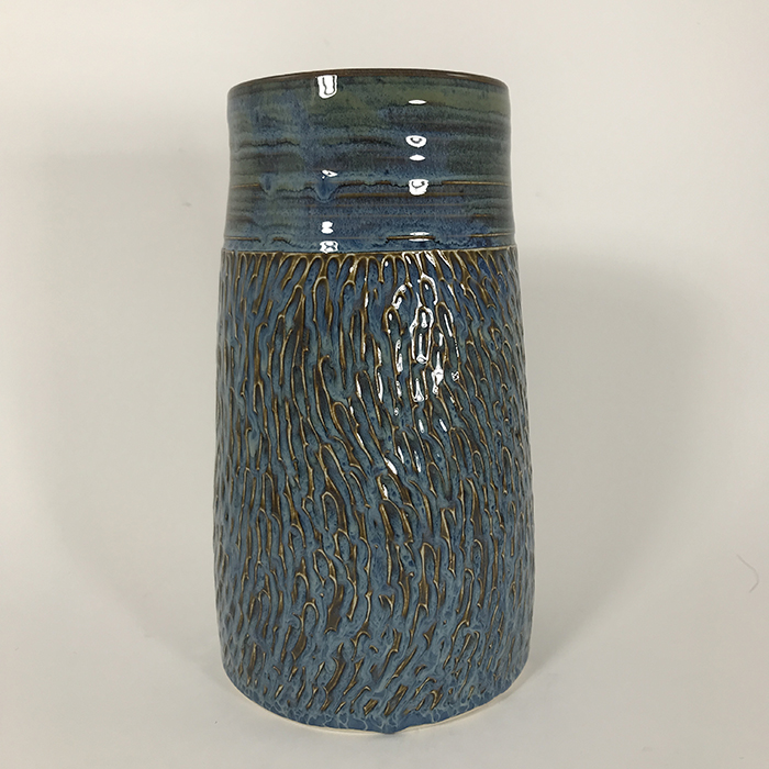 Item 676<br>Blue Glazed Textured Vase, 7.25 in tall x 4.0 in wide<br><b>Sold</b>