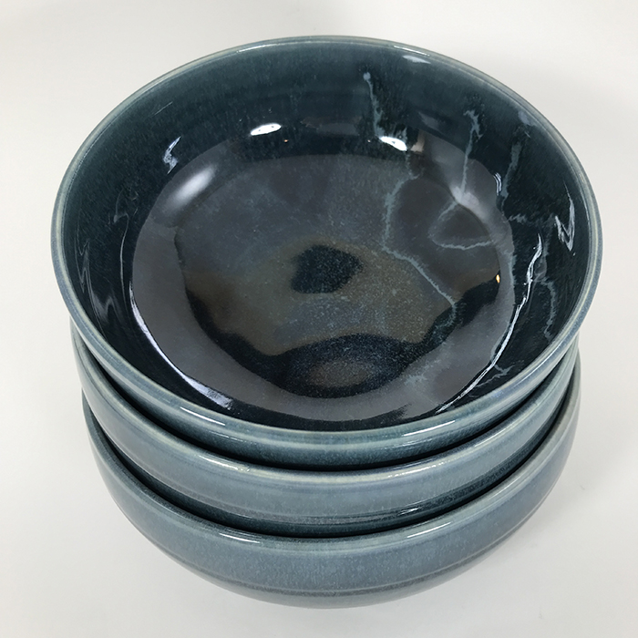 Item 690><br>Blue-glazed white stoneware bowls, 2.5 in tall x 6.75 in wide.<br><b>Sold</b>