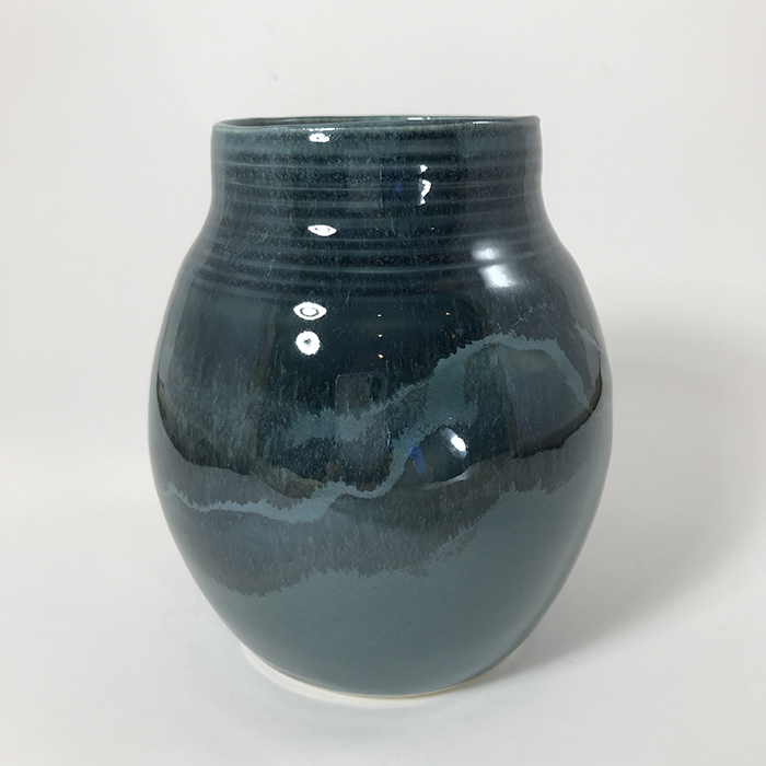 Item 711<br>Blue Glazed White Stoneware Vase, 5.5 in tall x 4.25 in wide<br><b>Sold</b>