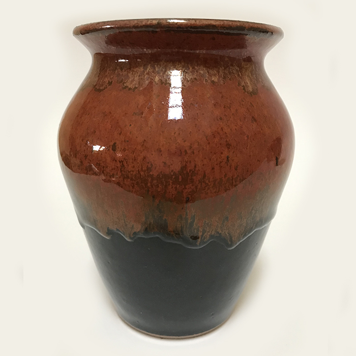 Item 449<br>Red/Black Glazed Flower Vase, 5.5 in tall x 4.0 in wide<br><b>Sold</b>