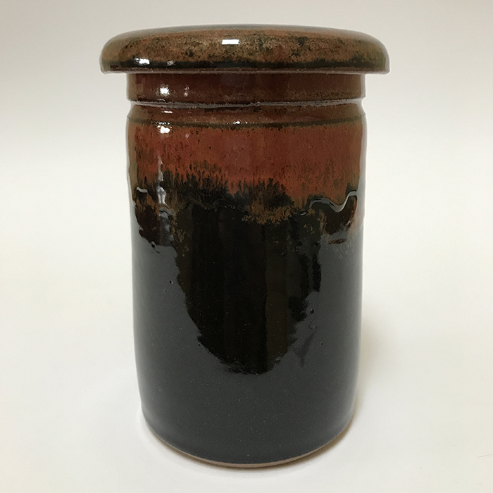 Item 450<br>Tall lidded jar, 5.5 in tall x 3.75 in wide<br><b>Sold</b>