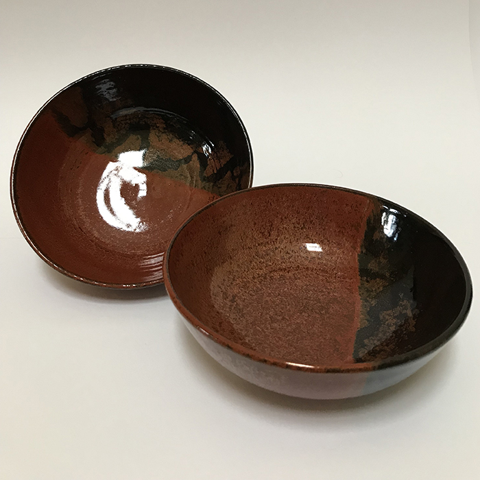 Item 453<br>Red/Black Glazed Bowl, 2.5 in tall x 6.5 in wide<br><b>Sold</b>