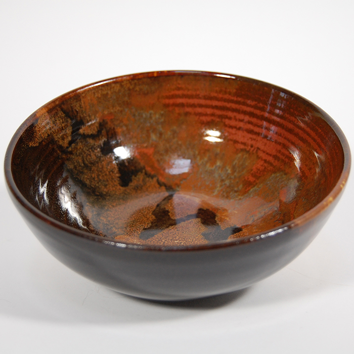 Item 544<br>Red/Black Glazed Bowl on white stoneware, 2.25 in tall x 5.75 in wide