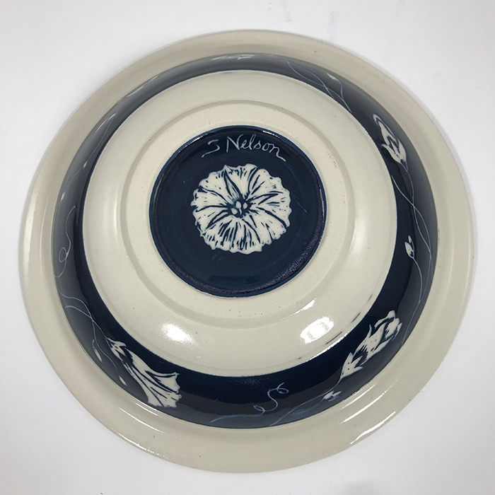 Item 650b<br>Black sgraffito bowl with morning glories (outside)<br><b>$140</b>