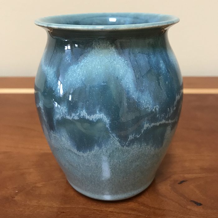 Item 242<br>Turquoise Vase, 4.5 in tall x 3.5 in wide. Great for small flower bouquets.<br><b>Sold</b>
