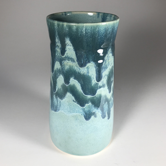 Item 562<br>Turquoise glazed pot, 6.5 in tall x 3.5 in wide. Can be used for utensils, artist brushes, flowers, etc.<br><b>Sold</b>