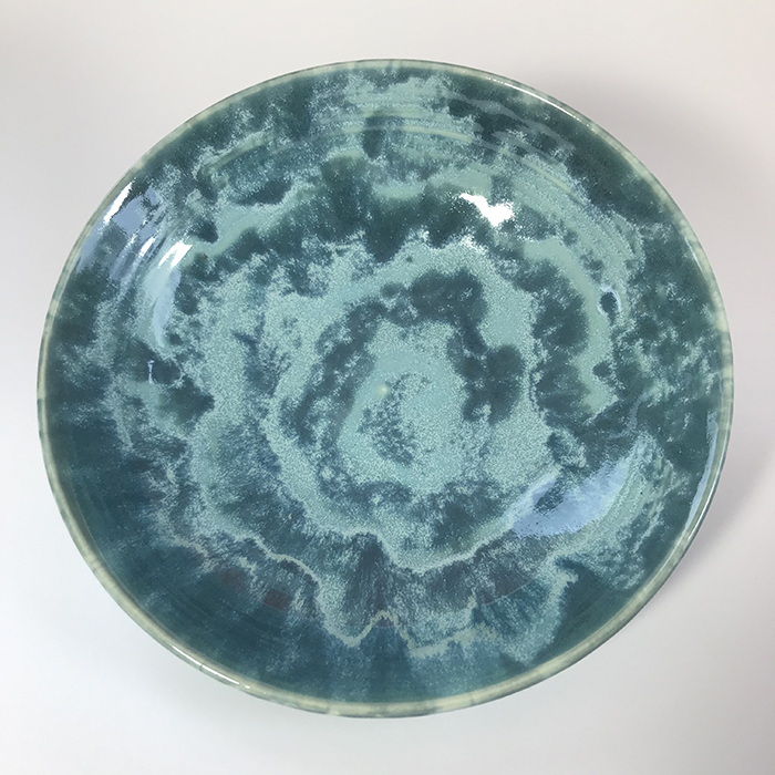 Item 580<br>Turquoise glazed white stoneware bowl, 2 in tall x 8.75 in wide<br><b>Sold</b>